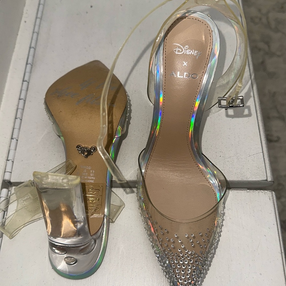 Aldo x Disney Clear Iridescent Pointed Toe Heels with Rhinestones
